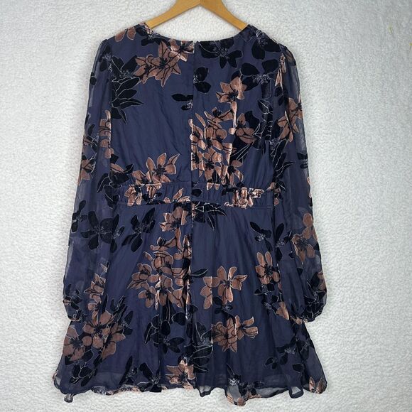 NWT Lulus Dress XL Navy Blue Metallic Floral Velvet Sheer Long Sleeve Whimsygoth - Picture 9 of 14